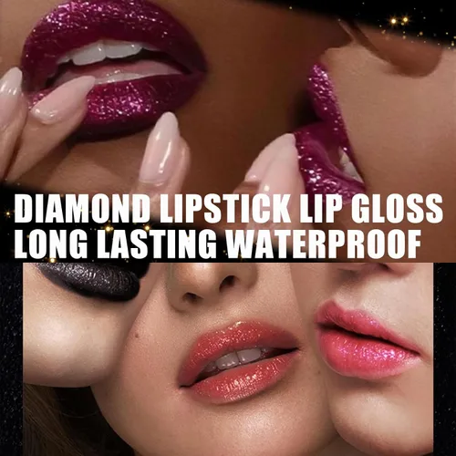 Vista 9 de Lápiz labial Diamond - Brillo de labios y sombra de ojos impermeable de larga duración, con purpurina, copa antiadherente de alto brillo, brillo