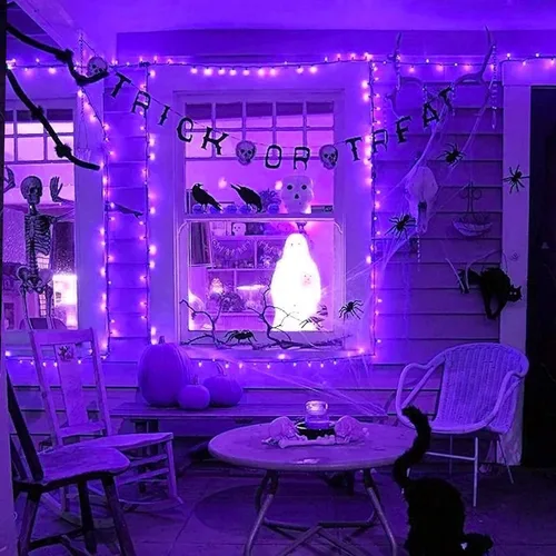 Vista 5 de JMEXSUSS Paquete de 2 luces solares de Halloween de 100 LED moradas/250 luces LED moradas de Halloween para interiores