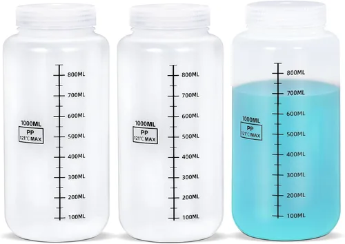 Vista 12 de Botellas de plástico de boca ancha de 8 onzas con tapas herméticas, recipientes de polipropileno graduados a prueba de fugas de grado alimenticio