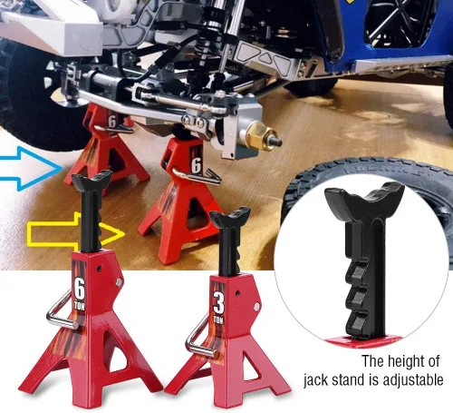 Vista 5 de Rc Jack Stands RC Jack Stand Metal 6 Ton 3 Ton RC Car Simulation Jack Stands Altura Ajustable Elevación Jack Herramienta de reparación para D90