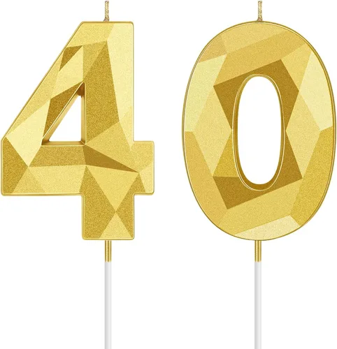 Vista 23 de Nuanchu Velas de cumpleaños número 10 en forma de diamante 3D Velas numerales para pastel de cumpleaños Decoración temática para horneado familiar