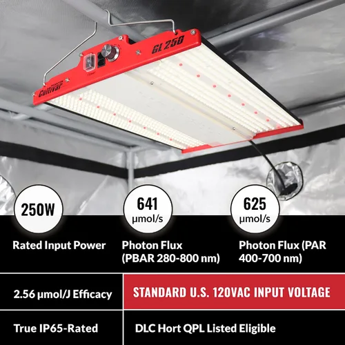 Vista 2 de PHANTOM Cultivar Luz LED GL250 para cultivo de plantas de interior, interruptor de espectro completo entre verduras y flores, control regulable