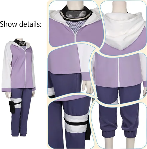 Vista 6 de Hinata Hyuga - Disfraz de cosplay con peluca Hinata Cosplay sudadera con capucha para mujer, conjunto de uniforme de Halloween