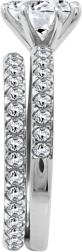 Vista 3 de Tienda Essentials Juego de anillos de boda de plata de ley chapada en platino o oro con circonita cúbica de corte redondo con elementos infinitos
