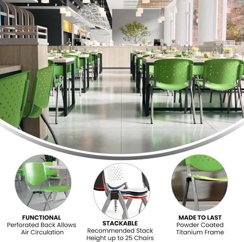 Vista 5 de BizChair Casa y Oficina Silla de Pila de Plástico Verde con Respaldo Perforado - Silla de Invitados