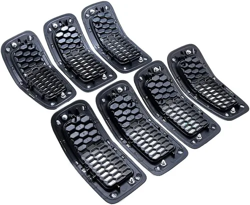 Vista 8 de Juego de insertos de rejilla de malla de panal de abeja, color negro, kit de moldura cromada compatible con Jeep Cherokee 2014-2018