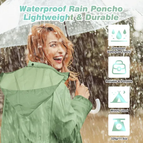 Vista 6 de SOPPY Abrigos de lluvia para mujer, impermeable largo, ligero, con capucha, para mujer, senderismo, viajes al aire libre