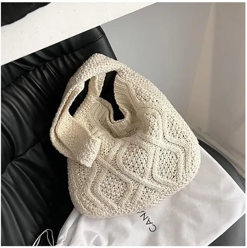 Vista 6 de Bolso cruzado estético de ganchillo para mujer, bolso de mano de punto Y2K, bolsa de compras de moda, Caqui