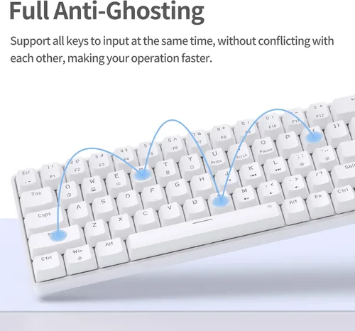 Vista 5 de TMKB - Teclado 60% para juegos, 60% retroiluminación LED, ultra compacto, 68 teclas, 60% teclado mecánico con flechateclas de control separadas