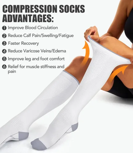 Vista 21 de Paquete de 3 pares de calcetines de compresión médica para mejorar la circulación de mujeres y hombres, para correr, hacer deporte y amamantar