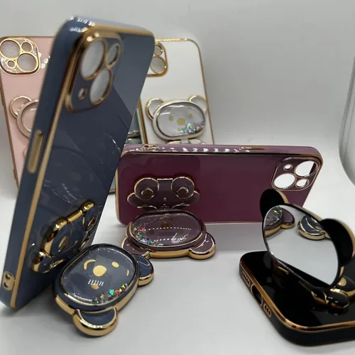 Vista 4 de Miagon Bear - Funda con soporte para espejo para Xiaomi Redmi A1, Quicksand Glitter Electroplated Soft TPU Protector Slim a prueba de golpes