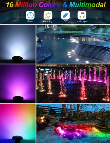 Vista 4 de RGB - Luces sumergibles para estanques bajo el agua, luces de fuente LED súper brillantes, focos de paisaje de colores, control por aplicación