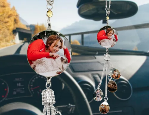 Vista 14 de Colgante personalizado negro-8 para foto de coche, adornos colgantes de automóvil, para mujeres y hombres, regalo del día de San Valentín