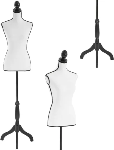 Vista 11 de FDW Maniquí 60”-67” de altura ajustable, modelo de vestido femenino, torso de soporte con trípode para ropa (blanco)