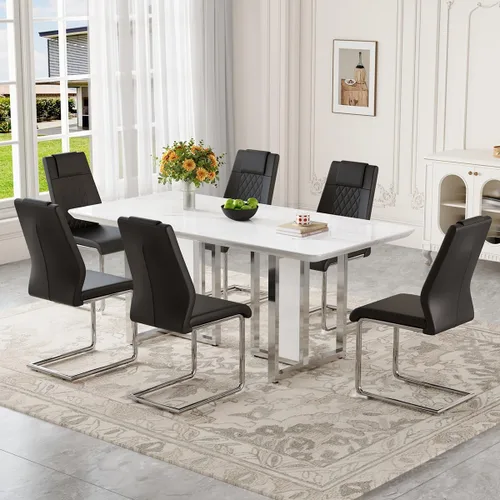 Vista 9 de Juego de mesa de comedor Marle blanca de 63 pulgadas para 4