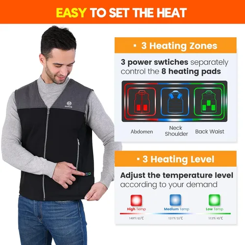 Vista 3 de DOACE Unisex Adult mens Heated Vest
