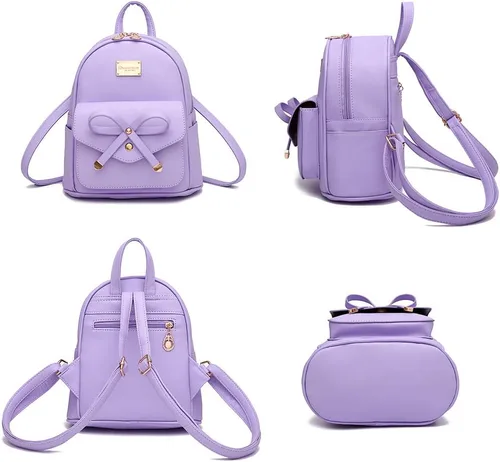 Vista 2 de Bonita mochila de piel con lazo para mujer