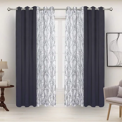 Vista 19 de BONZER Cortinas para Mezclar y Combinar - 2 Piezas de Cortinas Transparentes con Estampado de Ramas y 2 Piezas de Cortinas Opacas para Dormitorio