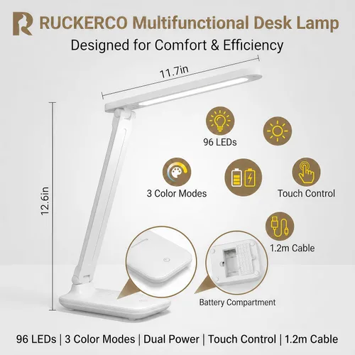 Vista 5 de R RUCKERCO Lámpara de Escritorio LED Lámpara de Escritorio Regulable Luz de Lectura Lámpara de Estudio 3 Modos de Iluminación, Accesorios