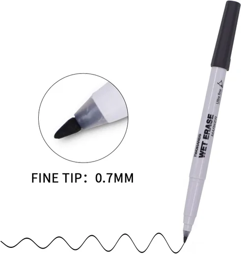 Vista 2 de TWOHANDS Marcadores de borrado en húmedo punta ultra fina, 0.7mm, bajo olor, punta extra fina, negro, marcadores de pizarra blanca para oficina