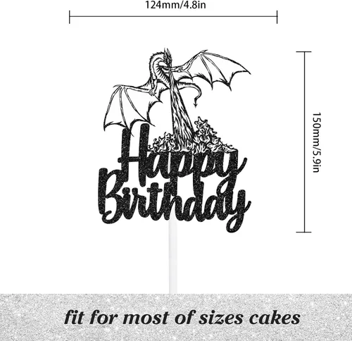 Vista 2 de Decoración para pastel de cumpleaños con temática de película animada, suministros de decoración con purpurina negra