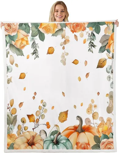 Vista 20 de Manfei Hello Fall Throw Blanket Pumpkin Maple Leaf Plaid Patchwork Fleece Blanket Autumn Theme Cozy Throws for Bed Couch Sofa,Kids Boys Girls Room