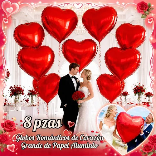 Vista 7 de 8 globos grandes de corazón rojo de 36 pulgadas para San Valentín, boda, fiesta