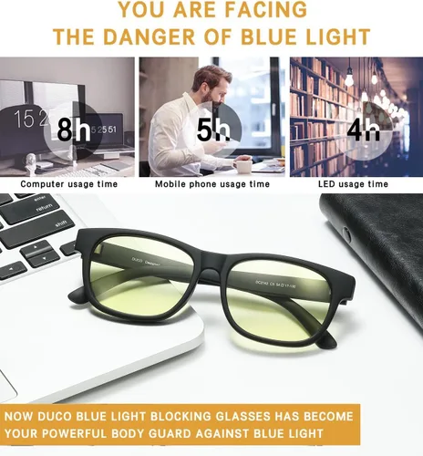 Vista 6 de DUCO Gafas de bloqueo de luz azul, gafas de gamer y gafas de juegos de computadora, Lente ámbar marco negro 2142