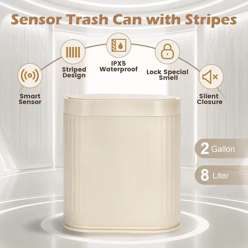 Vista 5 de SYNCVIBE Basurero de baño con tapa, cubo de basura automático con sensor de 2 galones, cubo de basura inteligente de 7.5 litros, sensor
