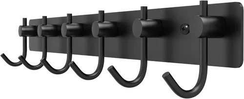 Vista 32 de VAEHOLD Perchero resistente de pared para colgar abrigos, ropa, batas, toallas y sombreros, con 3 ganchos, color negro