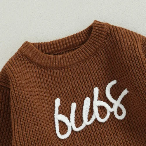 Vista 5 de Suéter de punto para bebé niño y niña, mameluco con patrón de bordado de letras, sudadera de otoño