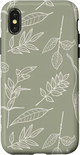 Vista 5 de Carcasa para iPhone 16, diseño de hojas y flores, color verde salvia