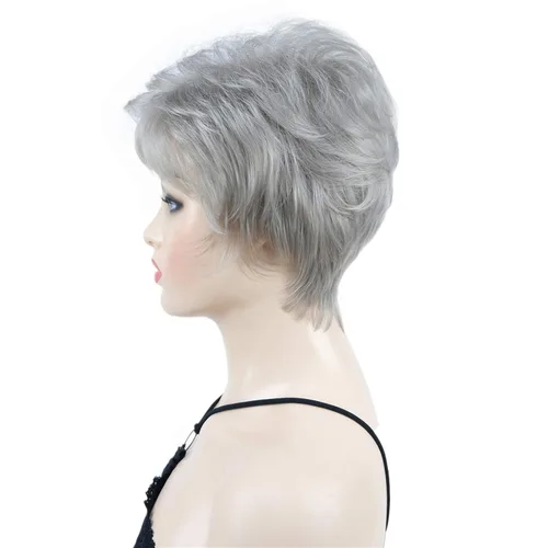 Vista 5 de Wiginway corto rizado pelucas sintéticas con flequillo pelo premium natural moda pelucas para señora mujeres #101