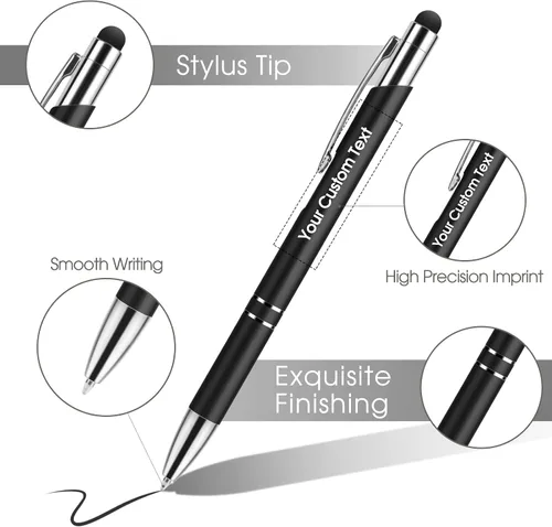 Vista 2 de Bolígrafos personalizados con lápiz capacitivo, bolígrafos metálicos personalizados con nombre impreso con tinta negra, grabado con logotipo