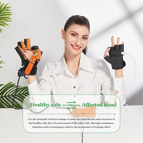 Vista 6 de Ambos guantes de robot de rehabilitación de manos, ajuste de fuerza, hemiplejia, artritis, mano izquierda y derecha, entrenador de rehabilitación