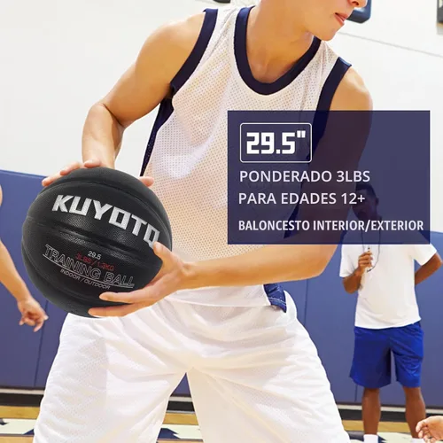 Vista 4 de KUYOTQ 3LBS/3.3LBS/2.2LBS Weighted Heavy Training Basketball 29.5/28.5" in and Outdoor Improving Handling Dribbling Passing Rebounding Skill Negro