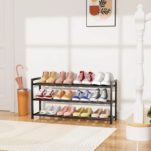 Vista 7 de Zapatero Expandible para Armario Zapatero de Metal Ajustable para Entrada 18.5"-33" Organizador de Zapatos Independiente 12 Pares con Ganchos