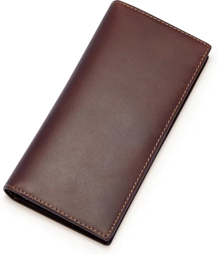 Vista 11 de HISCOW Cartera larga de cuero de grano completo para hombre, 15 ranuras Aniline Cuero Azul