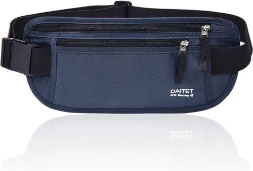 Vista 110 de DAITET Cinturón de dinero, soporte para pasaporte, cartera de viaje oculta segura con bloqueo RFID, riñonera encubierta (negro), Negro, Rfid