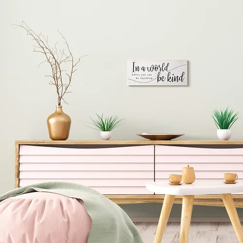 Vista 2 de Stupell Industries Be Anything, Be Kind Phrase Whimsical Country Typography, placa de pared de diseño de Daphne Polselli, 7 x 17, blanco roto