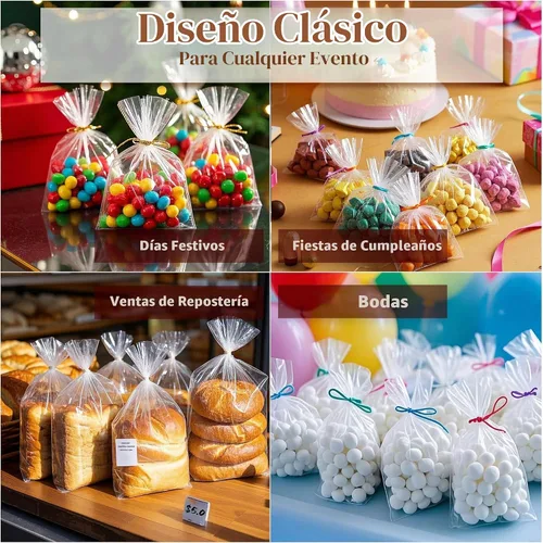 Vista 5 de QOIUSO 100 piezas de bolsas de celofán transparentes: bolsas de celofán de 10x14 pulgadas con lazos para embalar dulces, galletas y regalos, bolsas