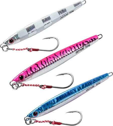 Vista 13 de Goture Fishing Jigs Saltwater 60g-200g with Assist Hook, Glow Vertical Jigs, Speed Fast Lead Jig Sea Fishing Jigging Spoon Lures for Tuna, Salmon
