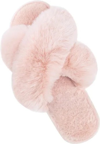Vista 16 de Parlovable - Pantuflas mullidas para mujer con banda cruzada cómodas, zapatillas de casa de espuma viscoelástica con punta abierta, regalos
