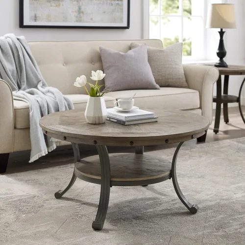 Vista 2 de Powell Muebles de café de madera rústica y metal de peltre Franklin Mesa de cóctel