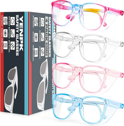 Vista 10 de 4 Pack Safety Glasses Goggles For Women Anti Fog, Cute Protective Eyewear for Nurses, ANSI Z87+ Anti-Blue Light (Transparente _Gris _Negro _Leopardo)