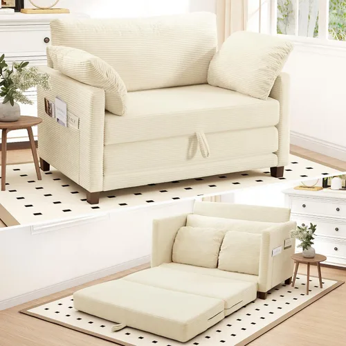 Vista 11 de Sofá cama convertible de 51 pulgadas, sofá cama plegable 2 en 1, sofá biplaza para espacios pequeños, con 2 cojines, para apartamento, sala de estar