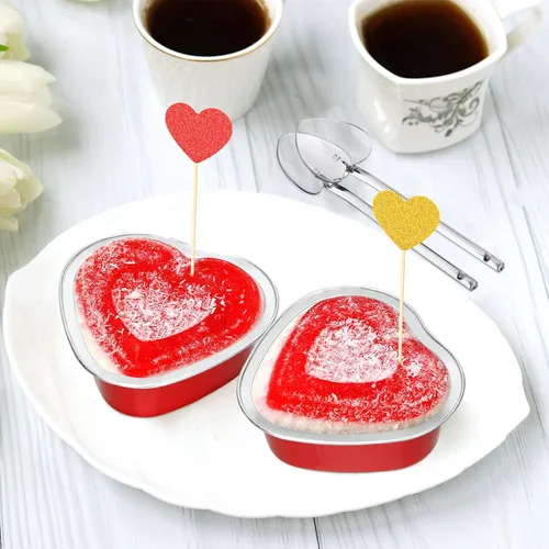 Vista 3 de Juego de 300 moldes para tartas en forma de corazón para el día de San Valentín, de 1.86 onzas, desechables, mini moldes para tartas con tapas
