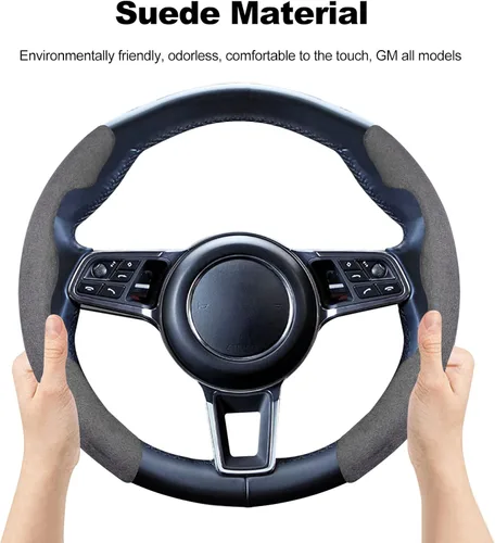 Vista 4 de Ergocar Sporty Suede - Funda para volante en forma de D y redonda, universal, antideslizante, transpirable, segmentada, funda protectora para Negro