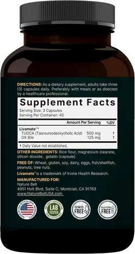 Vista 7 de TUDCA 500mg con bilis de buey 125mg por porción, 120 cápsulas – Soporte de sales biliares, fórmula de Livamate de alta absorción Suplemento