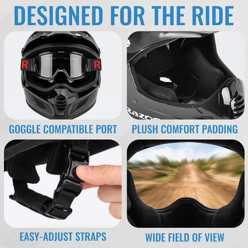 Vista 5 de Razor Casco juvenil de cara completa, carcasa exterior de plástico ligero con correas ajustables para jóvenes jinetes
